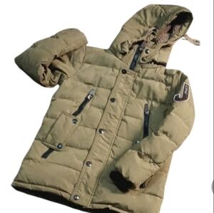 Kids Khaki and Green Puffer Coat